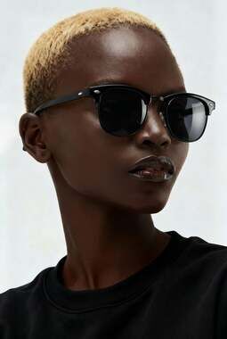 Gleyemor Retro Semi-Rimless Polarized Browline Sunglasses in Black/Grey